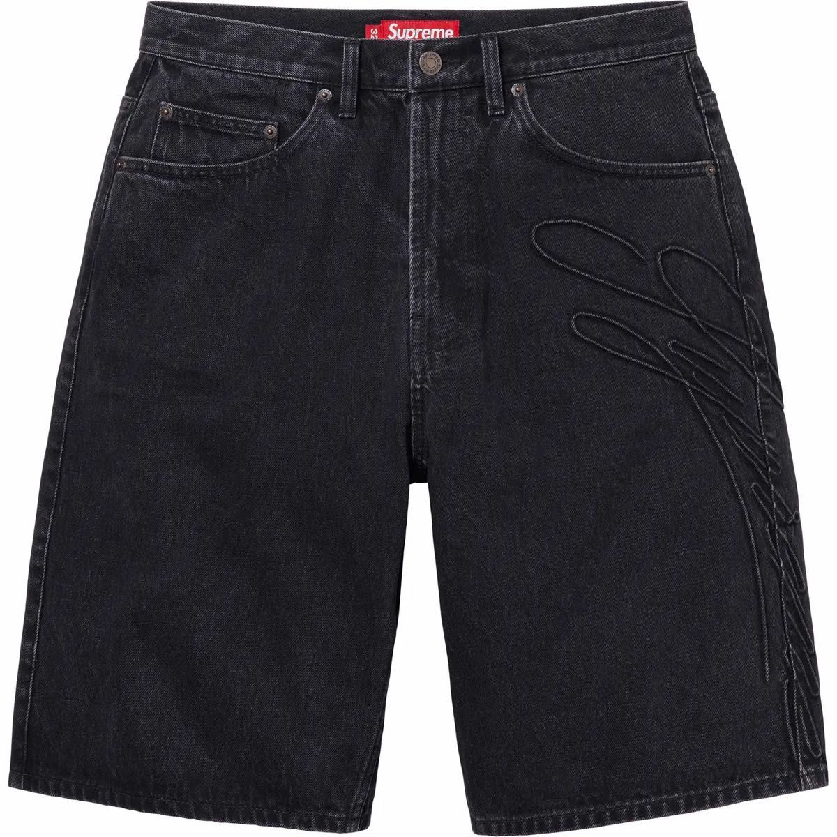 Supreme Script Baggy Denim Short "Washed Black"34