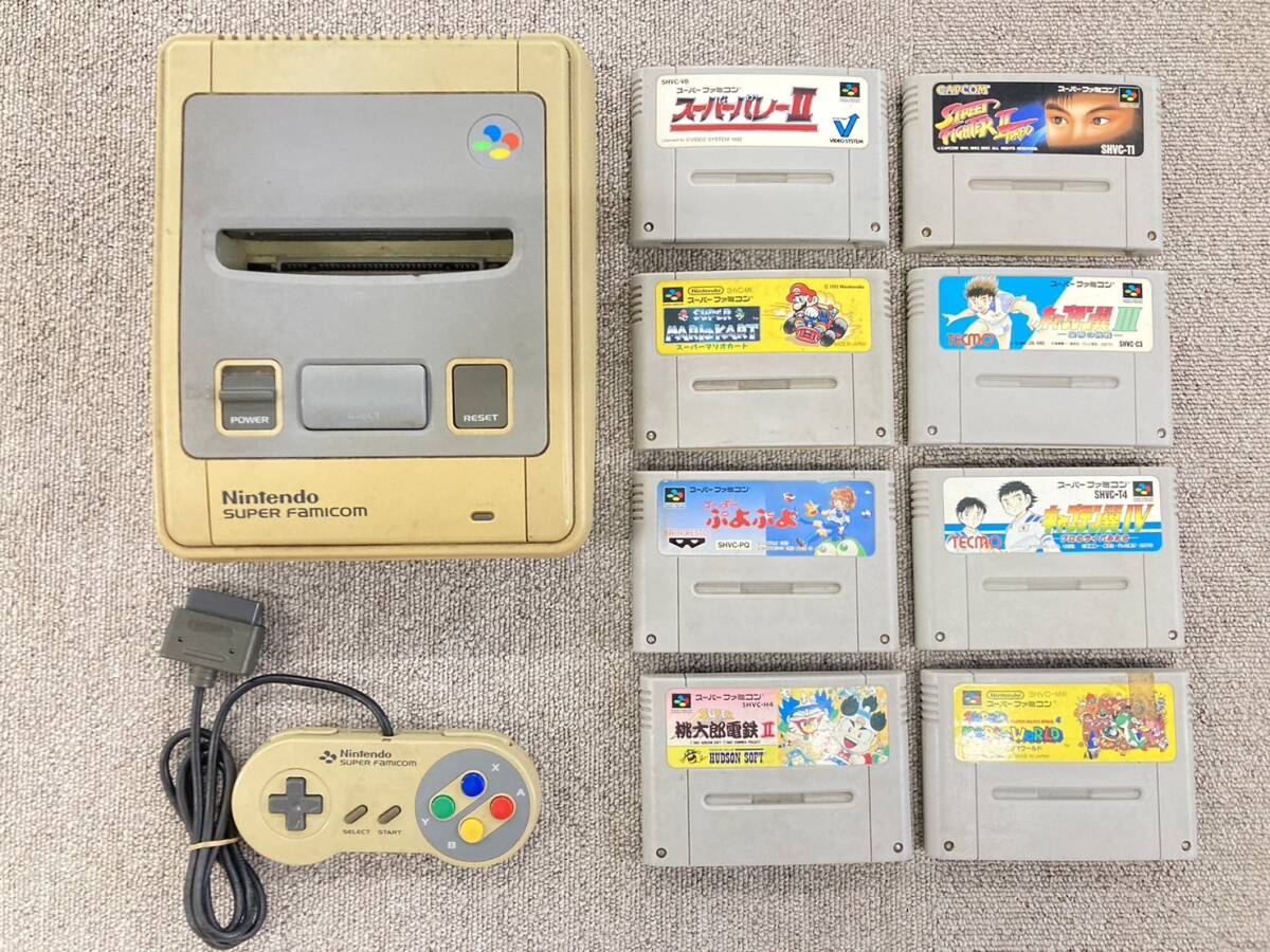 E◆NINTENDO 任天堂 スーパーファミコン SHVC-001 本体 ゲーム機 SUPER桃太郎電鉄Ⅱ ぷよぷよ など ゲームソフト 8本 コントローラー付◆_画像1