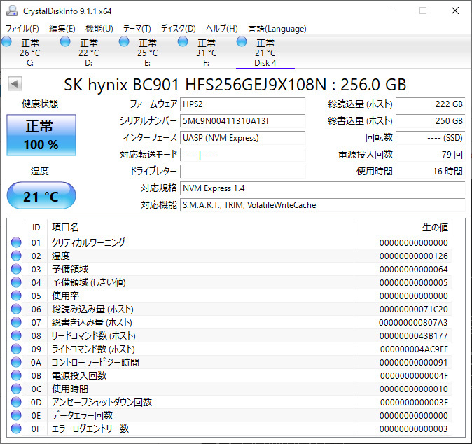 SSD 256GB NVMe 2280 SK hynix HFS256GEJ9X108Nの画像3
