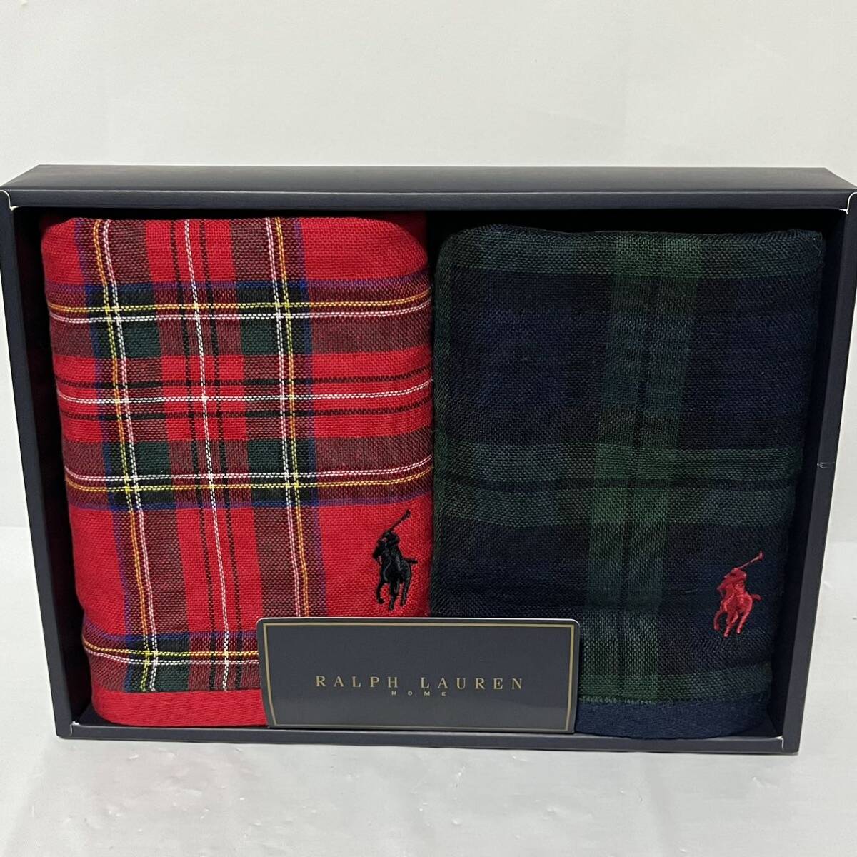 美品箱なし発送　Ralph Lauren ラルフローレン　ウォッシュタオルセット　タータンチェック　グリーン・レッド_画像1