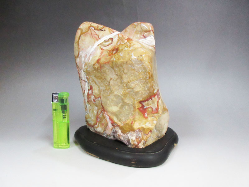 ☆B99 【鑑賞石】 重量（約）2.9kg 台座付 只見石 赤石 黄色石 ジャスパー 天然石 自然石 原石 鉱物 飾石 盆石 水石 置物 オブジェの画像1
