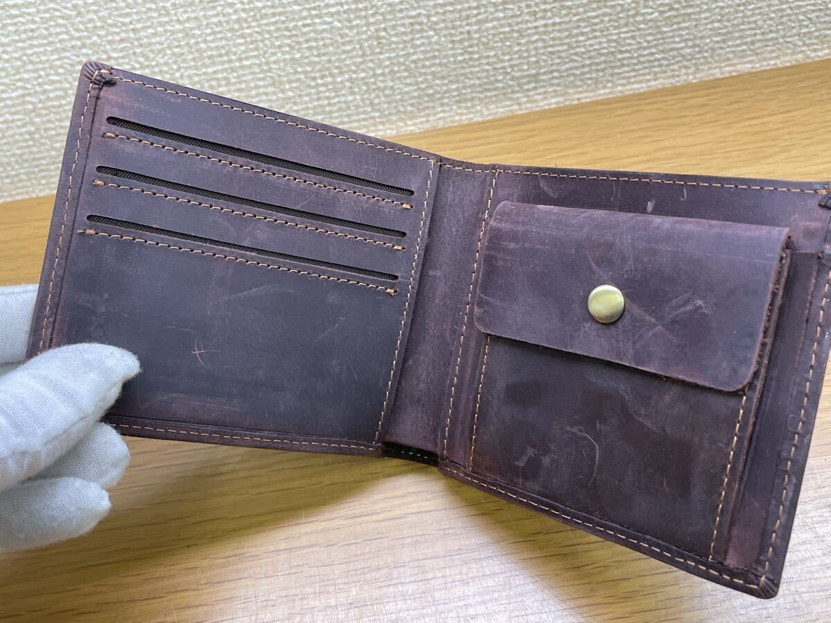 新品 クレイジーホース 牛革 レザー 二つ折り財布 ウォレット 本革 メンズ 小銭入れあり 男性用 財布の画像9