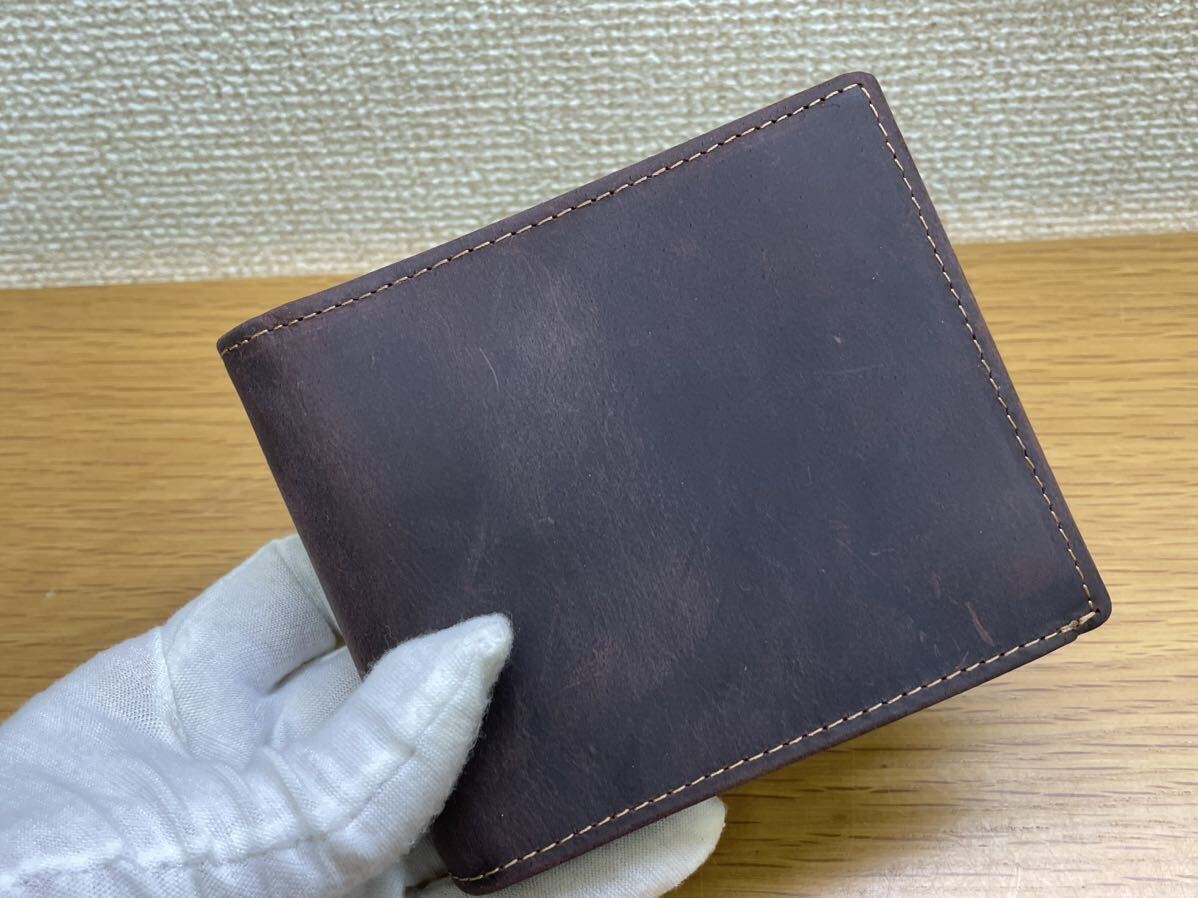 新品 クレイジーホース 牛革 レザー 二つ折り財布 ウォレット 本革 メンズ 小銭入れあり 男性用 財布の画像2