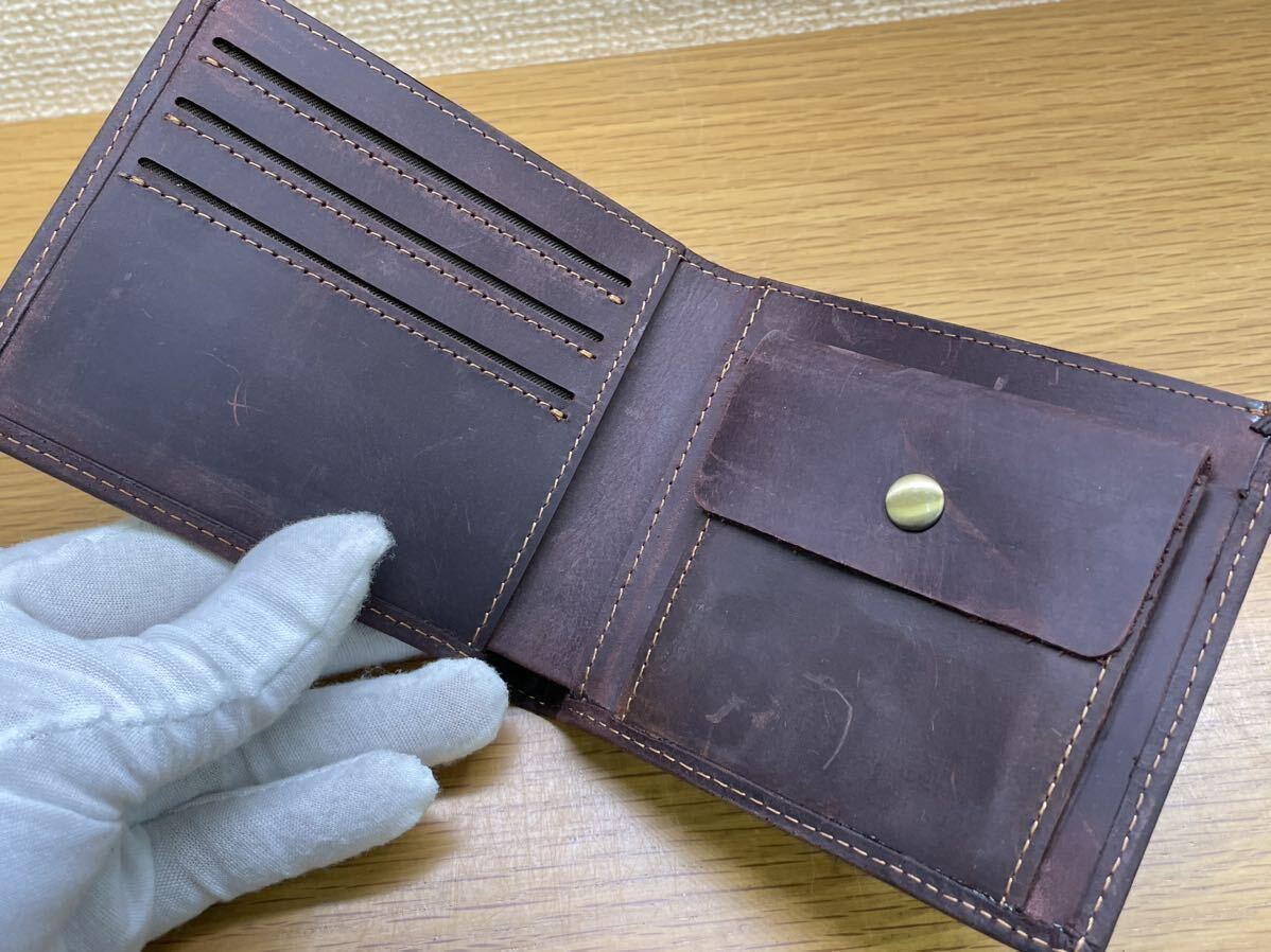 新品 クレイジーホース 牛革 レザー 二つ折り財布 ウォレット 本革 メンズ 小銭入れあり 男性用 財布の画像1
