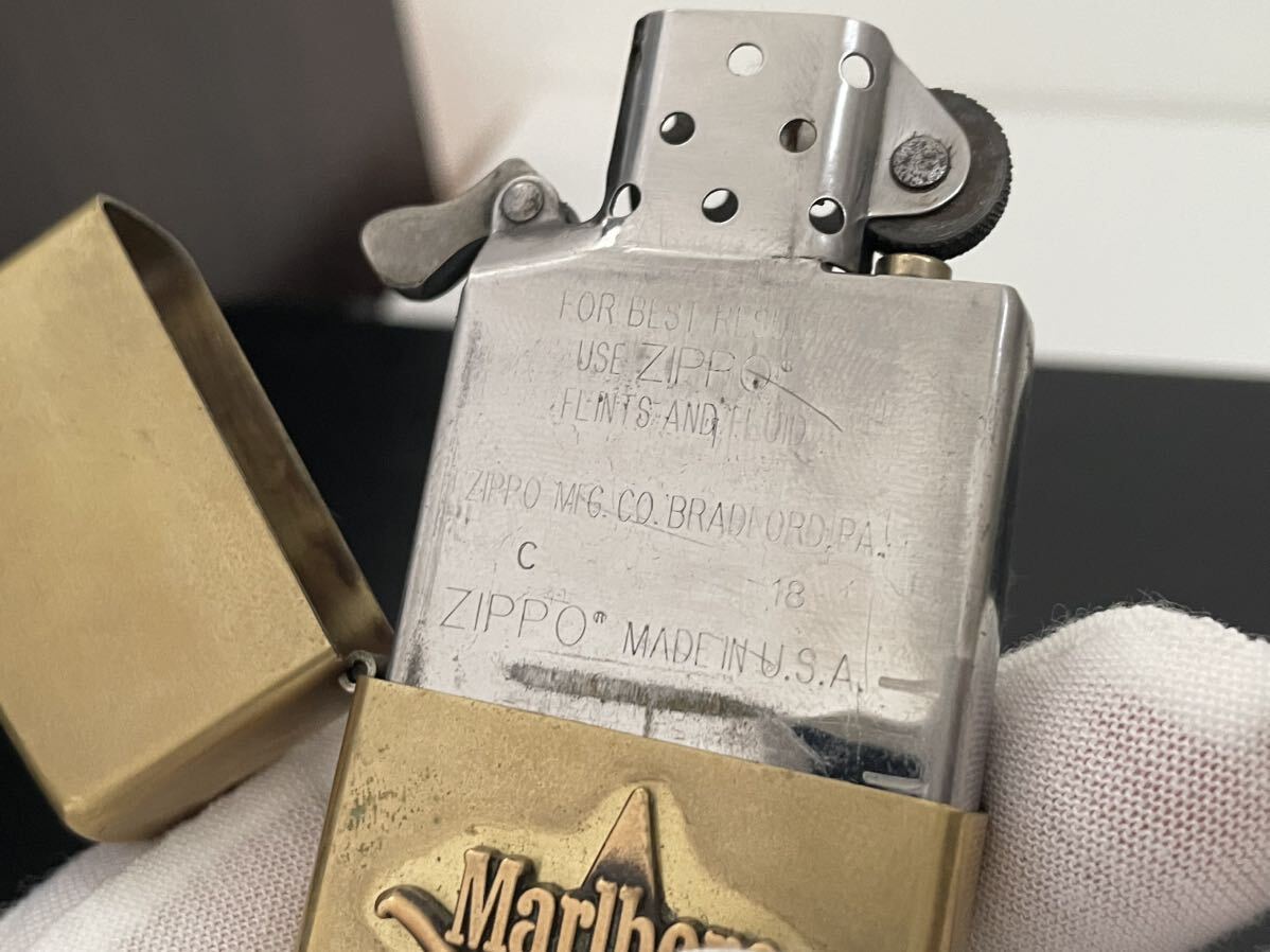 1円 ZIPPO ライター マルボロ Marlboroジッポ Zippoオイルライター真鍮製 中古品 喫煙グッズ ジッポー 火花確認済R67586の画像9