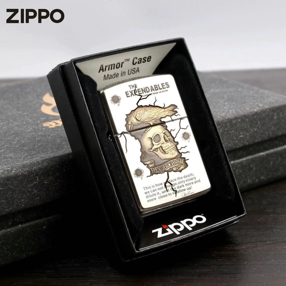 1円 新品 The Expendables ライター ZIPPO 6面加工 新品 エクスペンダブルズ ジッポー オイルライター 真鍮製 未使用 シルバー_画像8