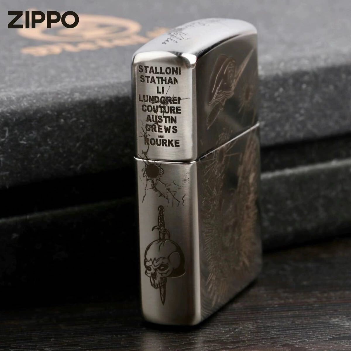 1円 新品 The Expendables ライター ZIPPO 6面加工 新品 エクスペンダブルズ ジッポー オイルライター 真鍮製 未使用 シルバー_画像6