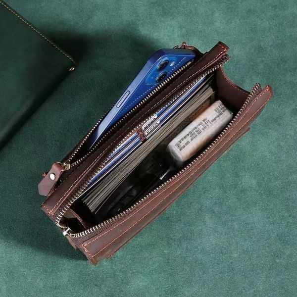 人気 新品 本物クレイジーホース 牛革レザー 長財布 ウォレット本革 メンズ 大容量 カード収納 ラウンドファスナー 男性用 財布の画像5