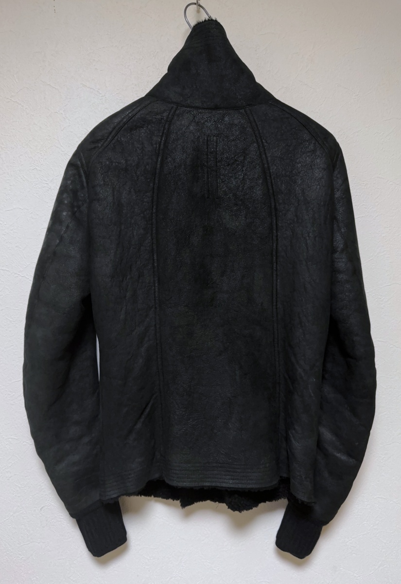 リックオウエンス Rick Owens RU17F8782-LSHD 17FW インターシャ INTARSIA HIGHNECK MOUTON ムートン レザー ジャケット ブラック_画像2