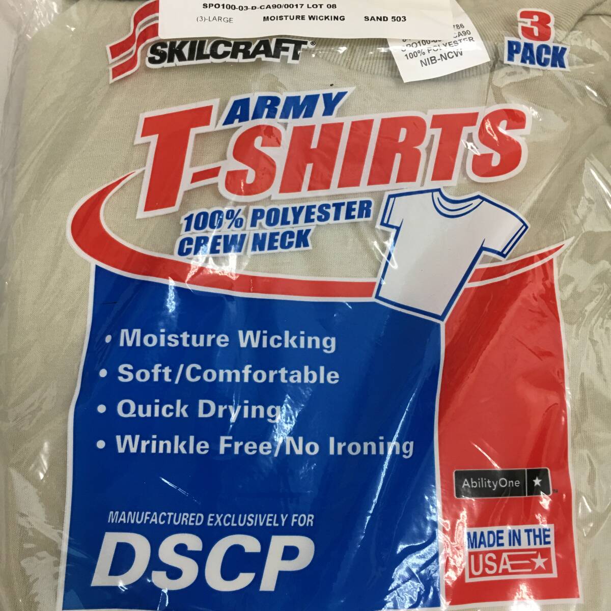 未使用品 DSCP アーミーTシャツ 3枚入り ラージサイズ Lサイズ デザートサンド SKILCRAFT 米軍放出品 管理Bの画像4