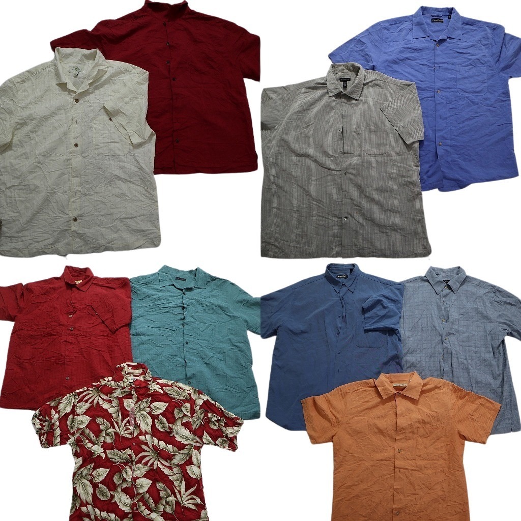 古着卸 まとめ売り 無地系 半袖シャツ 10枚セット (メンズ L /XL ) 青 オレンジ 赤 グレー 白 MS7892の画像1