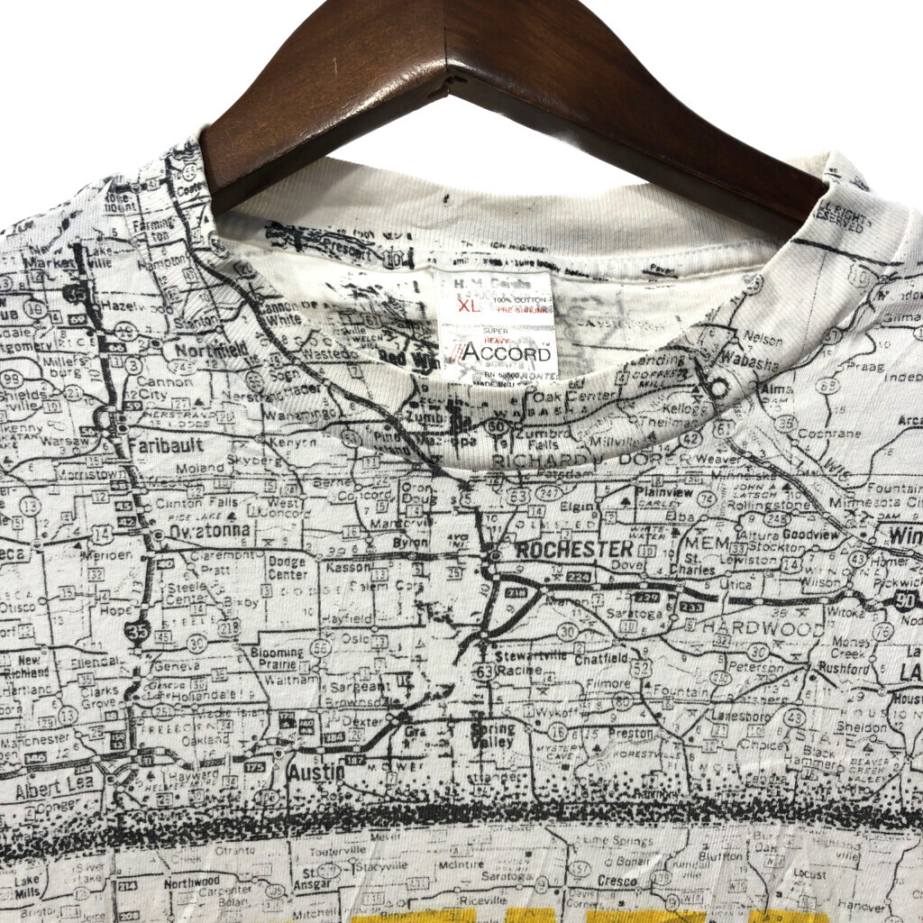 90年代 USA製 ACCORD アイオワ マップ 半袖Ｔシャツ シングルステッチ 地図 ホワイト (メンズ XL) 中古 古着 Q5636_画像3