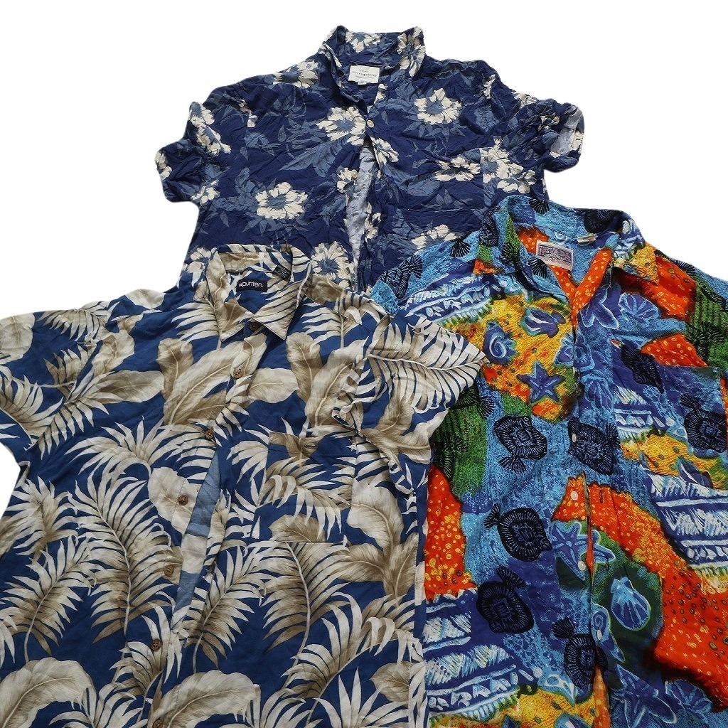 古着卸 まとめ売り レーヨン系 アロハシャツ 半袖シャツ 10枚セット (メンズ L ) 開襟　総柄　リーフ柄　花柄 MS8480_画像2