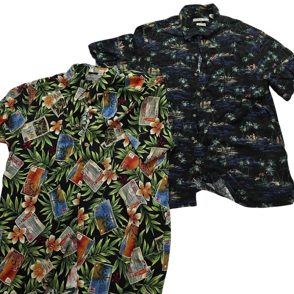 古着卸 まとめ売り 黒ボディ アロハシャツ 半袖シャツ 10枚セット (メンズ XL ) リーフ柄 花柄 ボックス  MS8494の画像3