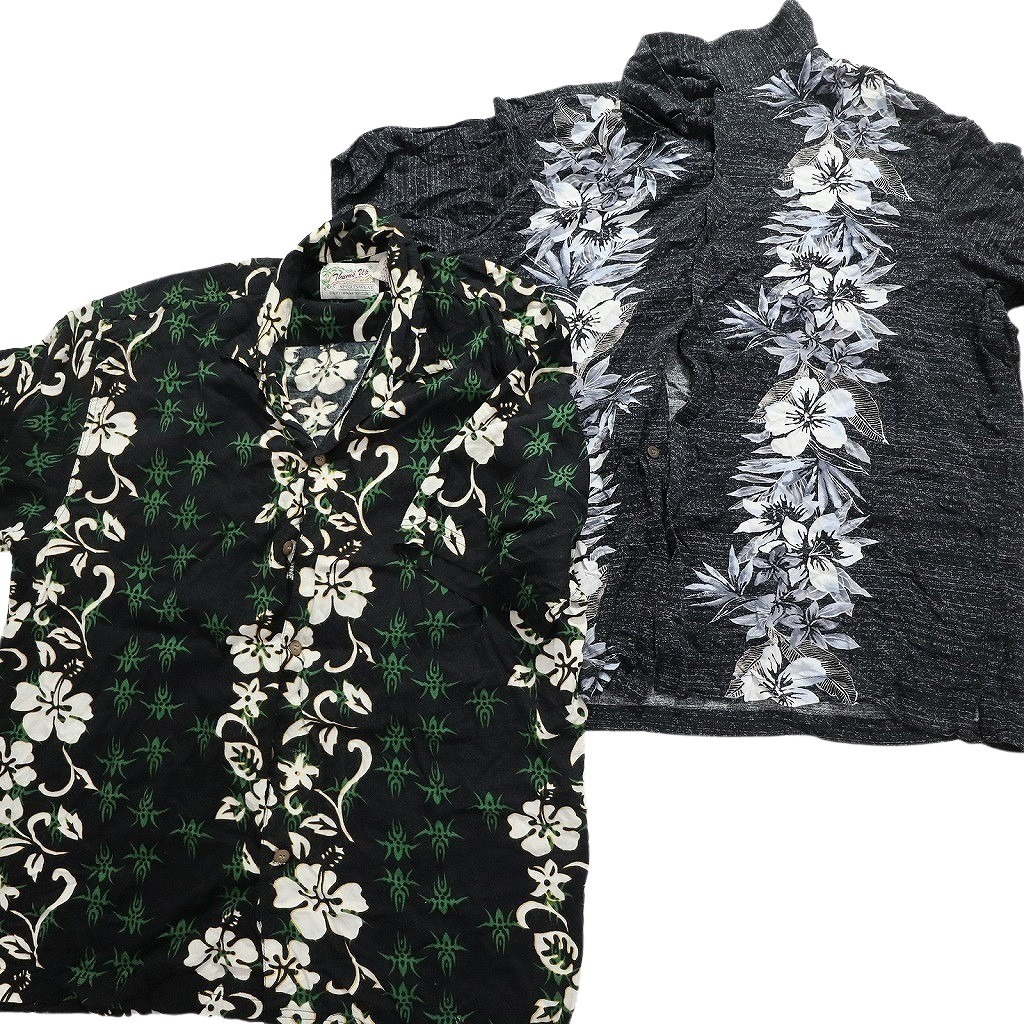 古着卸 まとめ売り 黒ボディ アロハシャツ 半袖シャツ 10枚セット (メンズ XL ) リーフ柄 花柄 ボックス  MS8494の画像2
