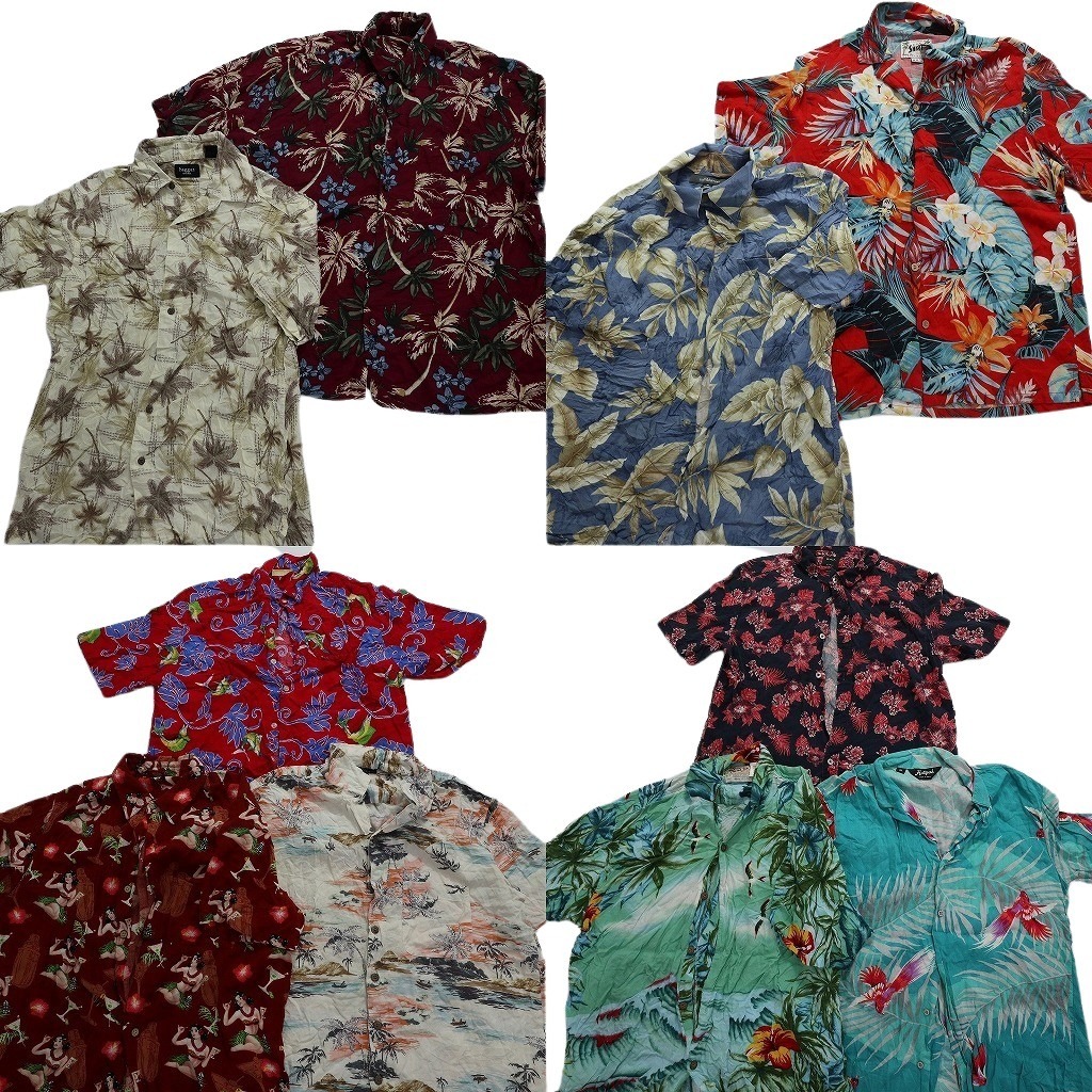 古着卸 まとめ売り レーヨン系 アロハシャツ 半袖シャツ 10枚セット (メンズ M ) ピンナップガール　花柄　鳥　リーフ柄 MS8485_画像1