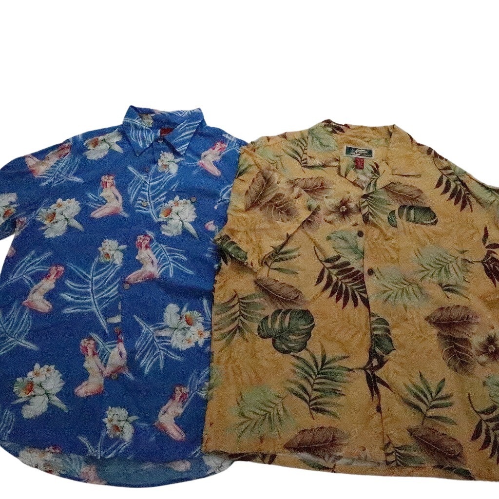 古着卸 まとめ売り レーヨン系 アロハシャツ 半袖シャツ 10枚セット (メンズ L ) ピンナップガール　リーフ柄　ヤシの木　花柄　MS8692_画像5
