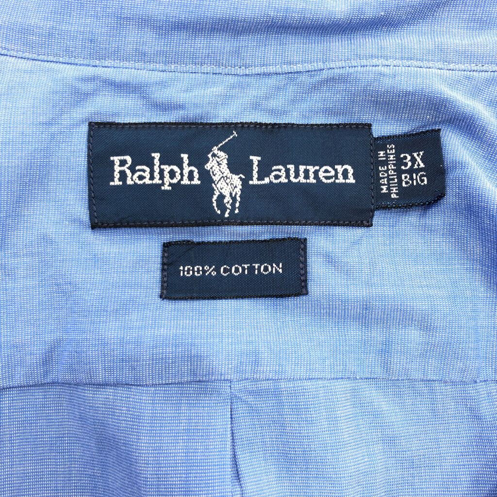 RALPH LAUREN ラルフローレン ボタンダウン 半袖シャツ 大きいサイズ ワンポイント ブルー (メンズ 3XL) 中古 古着 Q6091_画像4