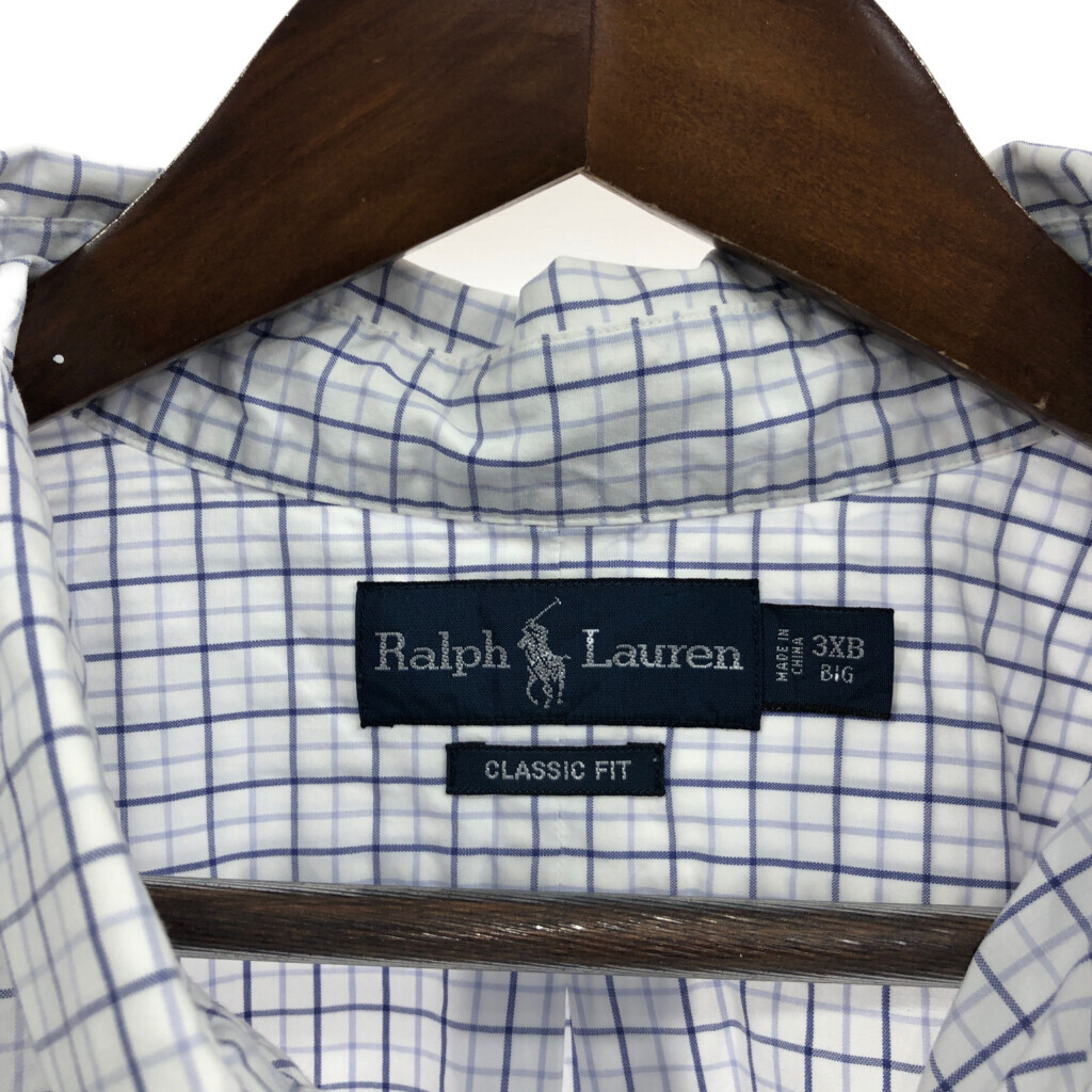 RALPH LAUREN ラルフローレン ボタンダウン 半袖シャツ 大きいサイズ チェック ホワイト (メンズ 3XL) 中古 古着 Q6298_画像4