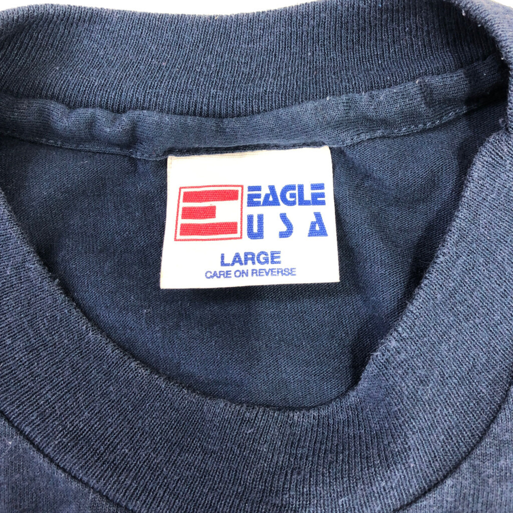 90年代 USA製 EAGLE USA MLB ニューヨーク・ヤンキース 半袖Ｔシャツ シングルステッチ ネイビー (メンズ L) 中古 古着 Q6338_画像6