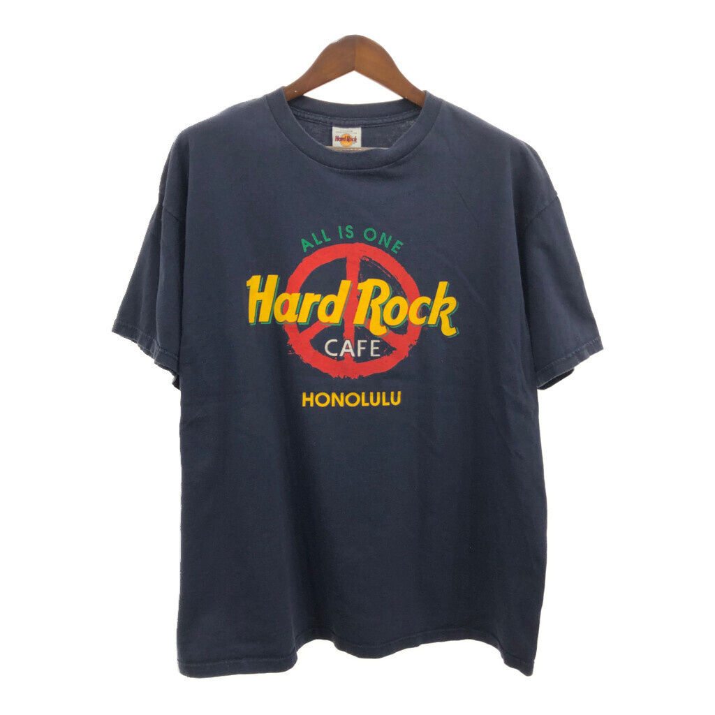 USA製 Hard Rock Cafe ハードロックカフェ ホノルル 半袖Ｔシャツ ロゴ ネイビー (メンズ X-LARGE) 中古 古着 Q6447_画像1