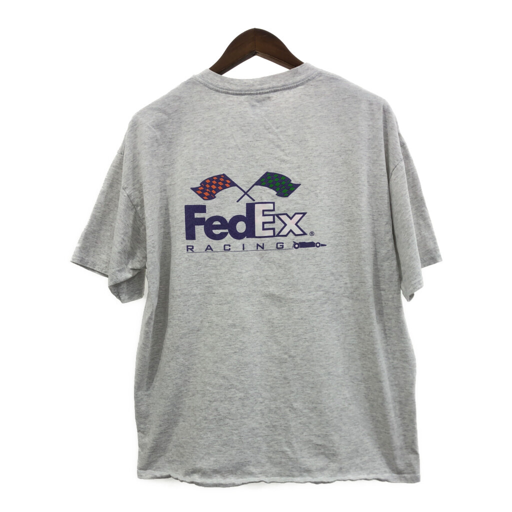 FedEx Racing フェデックス レーシング 半袖Ｔシャツ 企業ロゴ ワンポイント グレー (メンズ XL) 中古 古着 Q6486_画像2