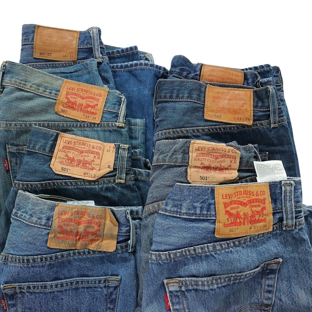  б/у одежда . продажа комплектом Levi's 501 Denim брюки 8 шт. комплект ( мужской 33 ) индиго голубой распорка MS9010 1 иен старт 