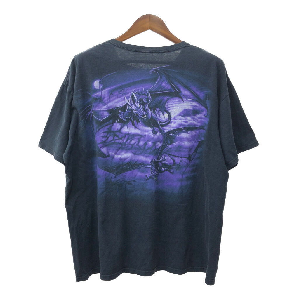 00年代 LIQUID BLUE リキッドブルー ドラゴン 半袖Ｔシャツ 大判プリント ブラック (メンズ L相当) 中古 古着 Q6516_画像2