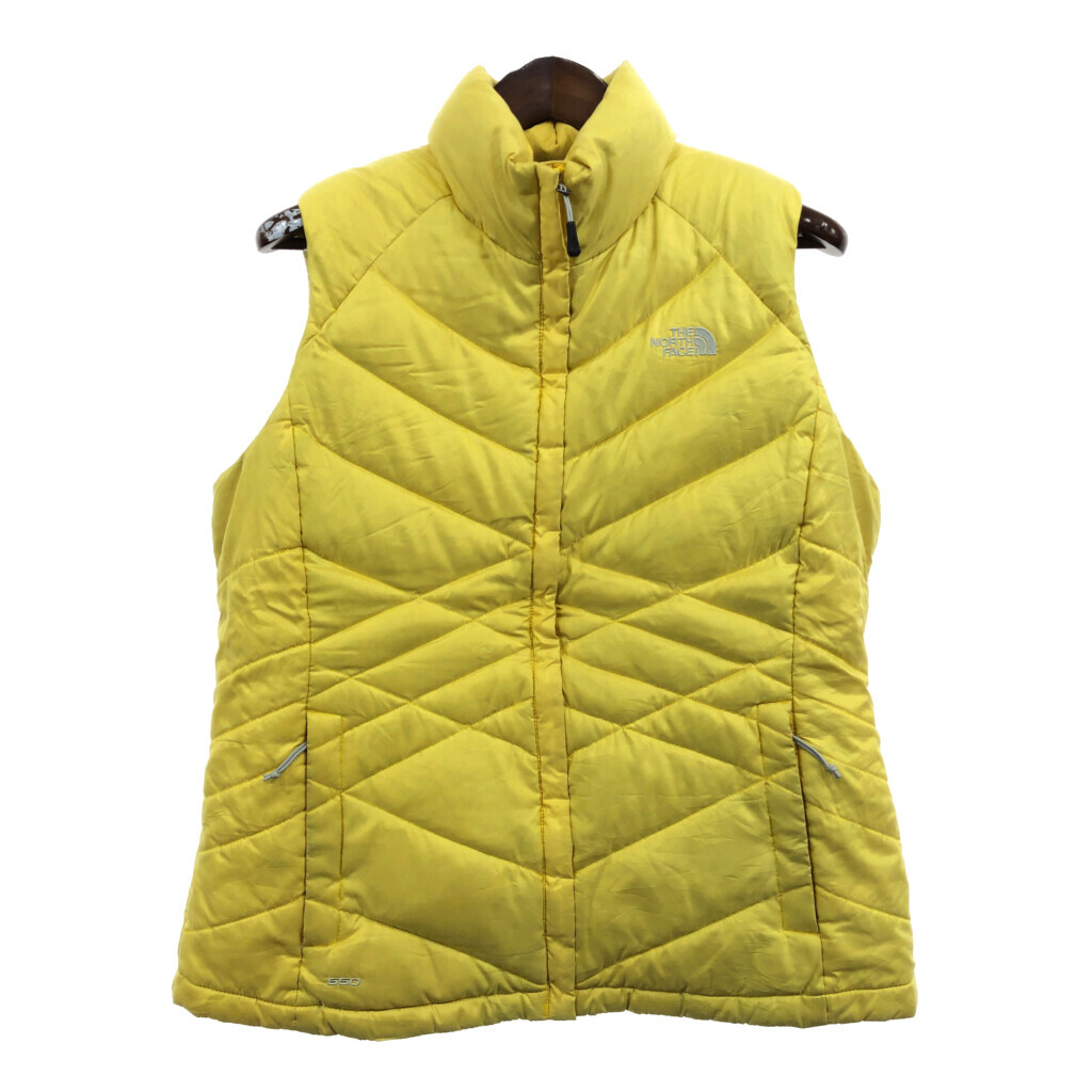 THE NORTH FACE ノースフェイス キルティング ダウン ベスト アウトドア 防寒 ロゴ イエロー (メンズ XL) 中古 古着 Q6694_画像1