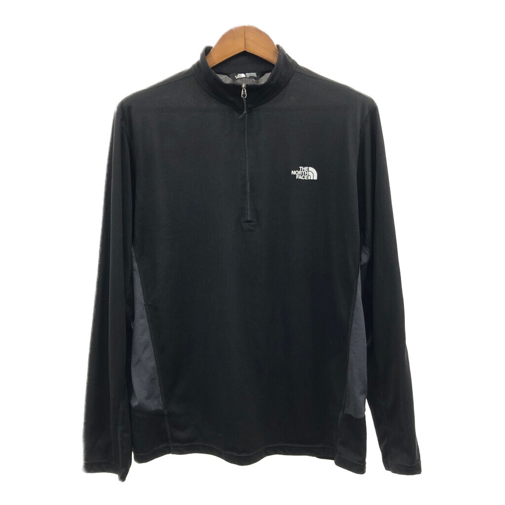 THE NORTH FACE ノースフェイス ハーフジップＴシャツ アウトドア ワンポイント ブラック (メンズ L) 中古 古着 Q6849_画像1