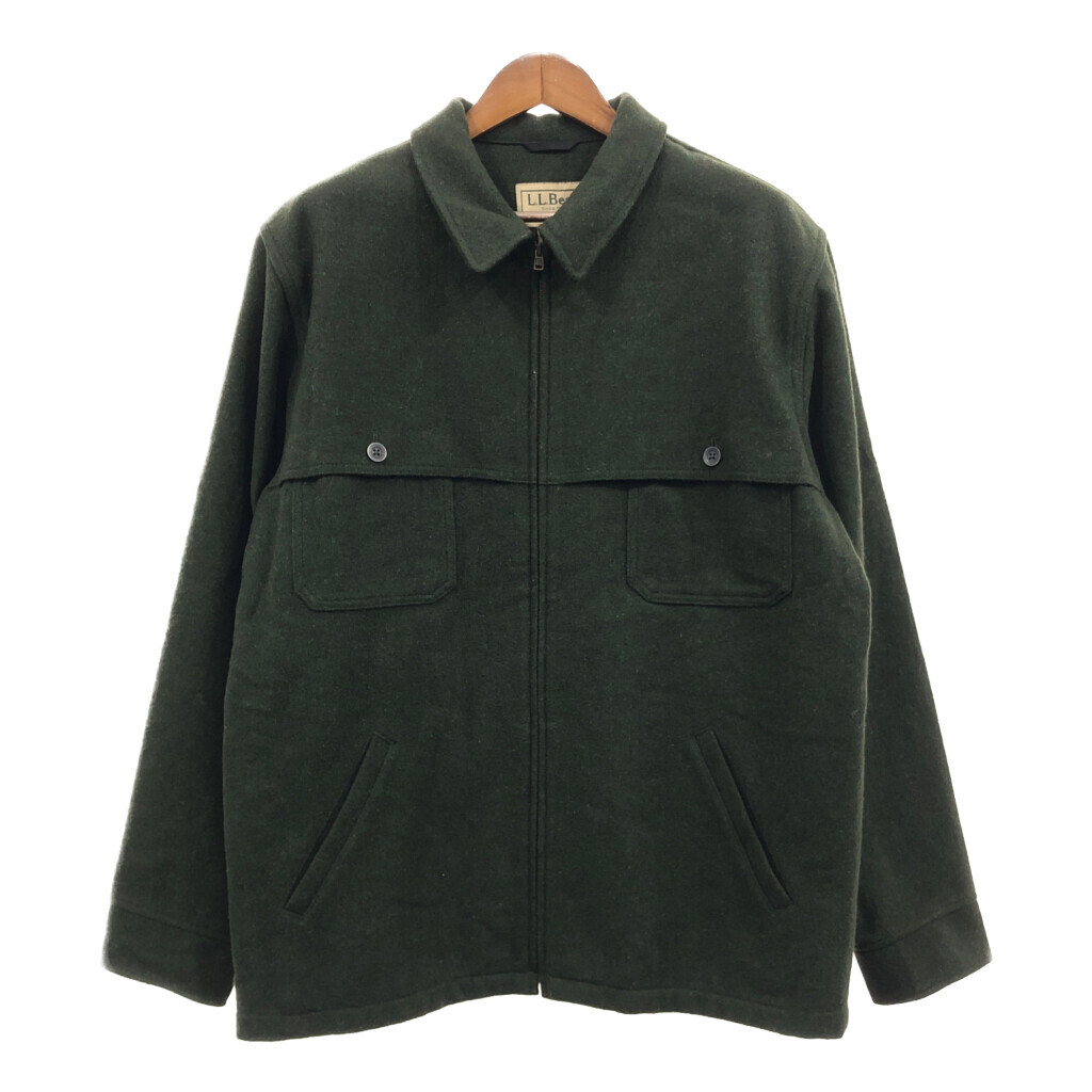 最新情報 (メンズ グリーン アウトドア ジャケット ダブルマッキーノ ウール エルエルビーン L.L.Bean L) Q6860 古着 中古 男性用