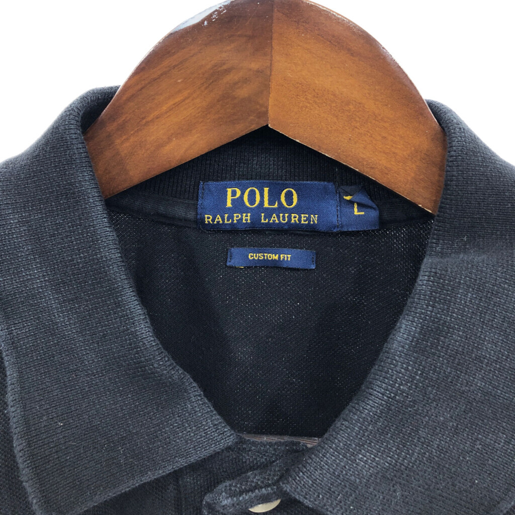 Polo by Ralph Lauren ポロ ラルフローレン 長袖 ポロシャツ ワンポイント ブラック (メンズ L) 中古 古着 Q6834_画像6