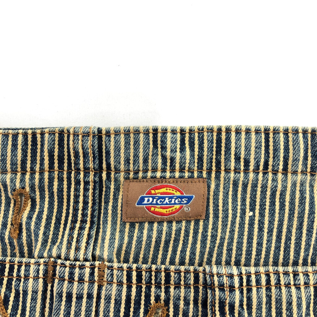 Dickies ディッキーズ ヒッコリー ストライプ ビブオーバーオール 大きいサイズ ブルー (メンズ W46 L30) 中古 古着 Q6996_画像8