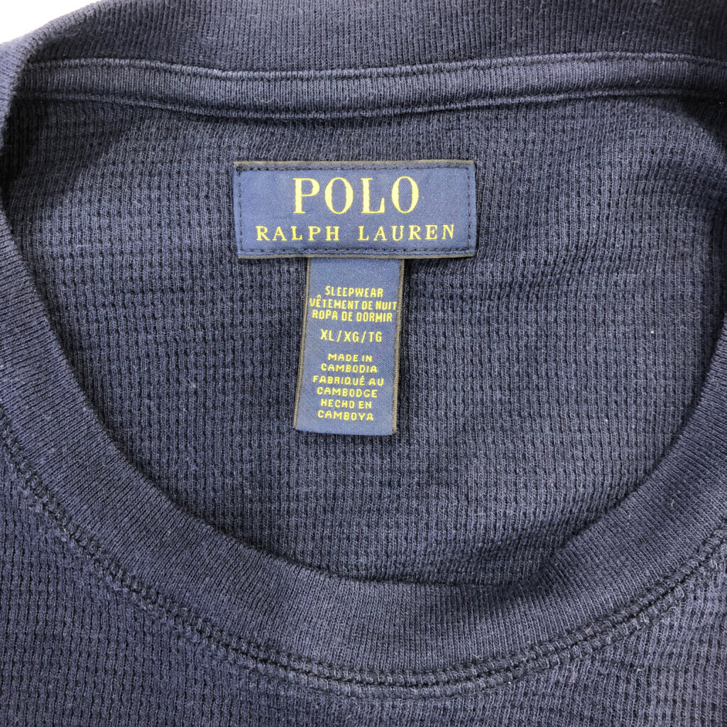 Polo by Ralph Lauren ポロ ラルフローレン サーマル 長袖Ｔシャツ ワンポイント ネイビー (メンズ XL) 中古 古着 Q7012_画像4