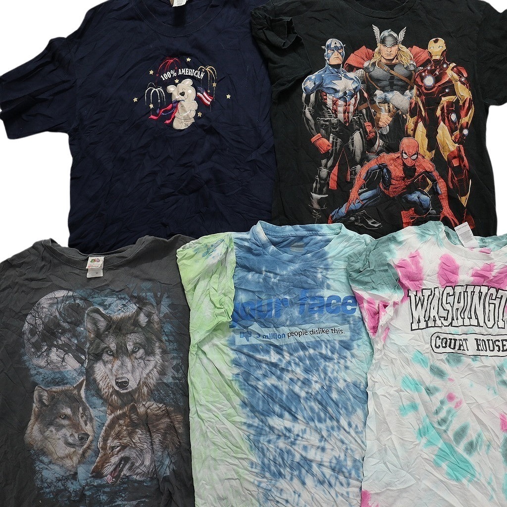 古着卸 まとめ売り カラーMix プリント 半袖Tシャツ 20枚セット (メンズ L ) アニメ キャラクター タイダイ 大判 MS6720 1円スタート_画像4