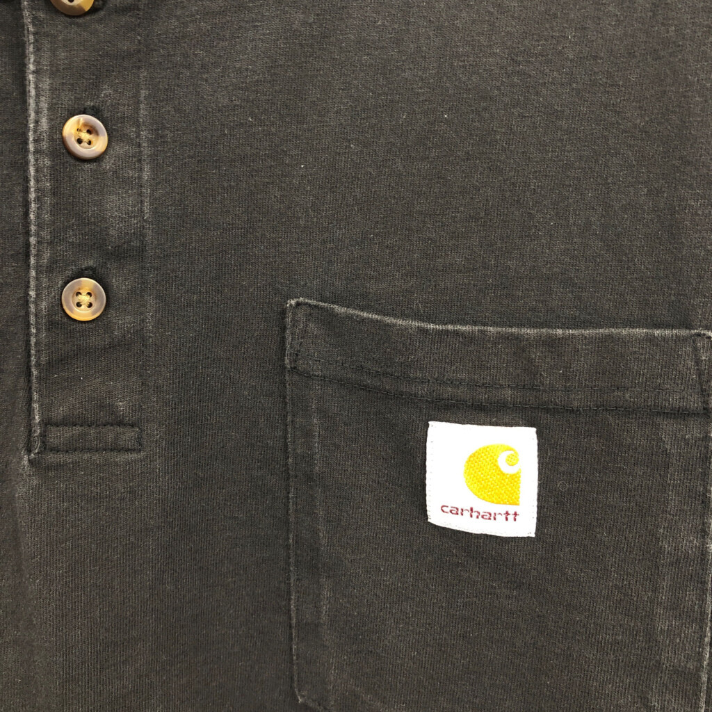 Carhartt カーハート ヘンリーネック ポケット 半袖Ｔシャツ ワンポイント ブラック (メンズ XL) 中古 古着 Q7077_画像4