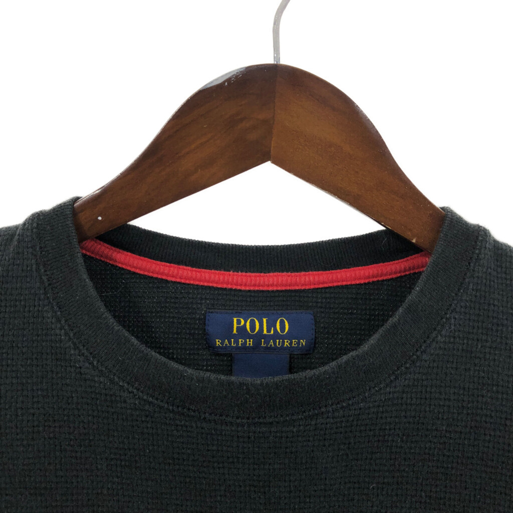 Polo by Ralph Lauren ポロ ラルフローレン サーマル 長袖Ｔシャツ ワンポイント ブラック (メンズ L) 中古 古着 Q7082_画像3