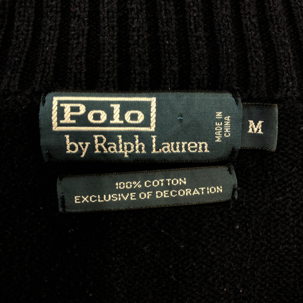 Polo by Ralph Lauren ポロ ラルフローレン ハーフジップ ドライバーズニット セーター ワンポイント ネイビー (メンズ M) 中古 古着 Q7143_画像3