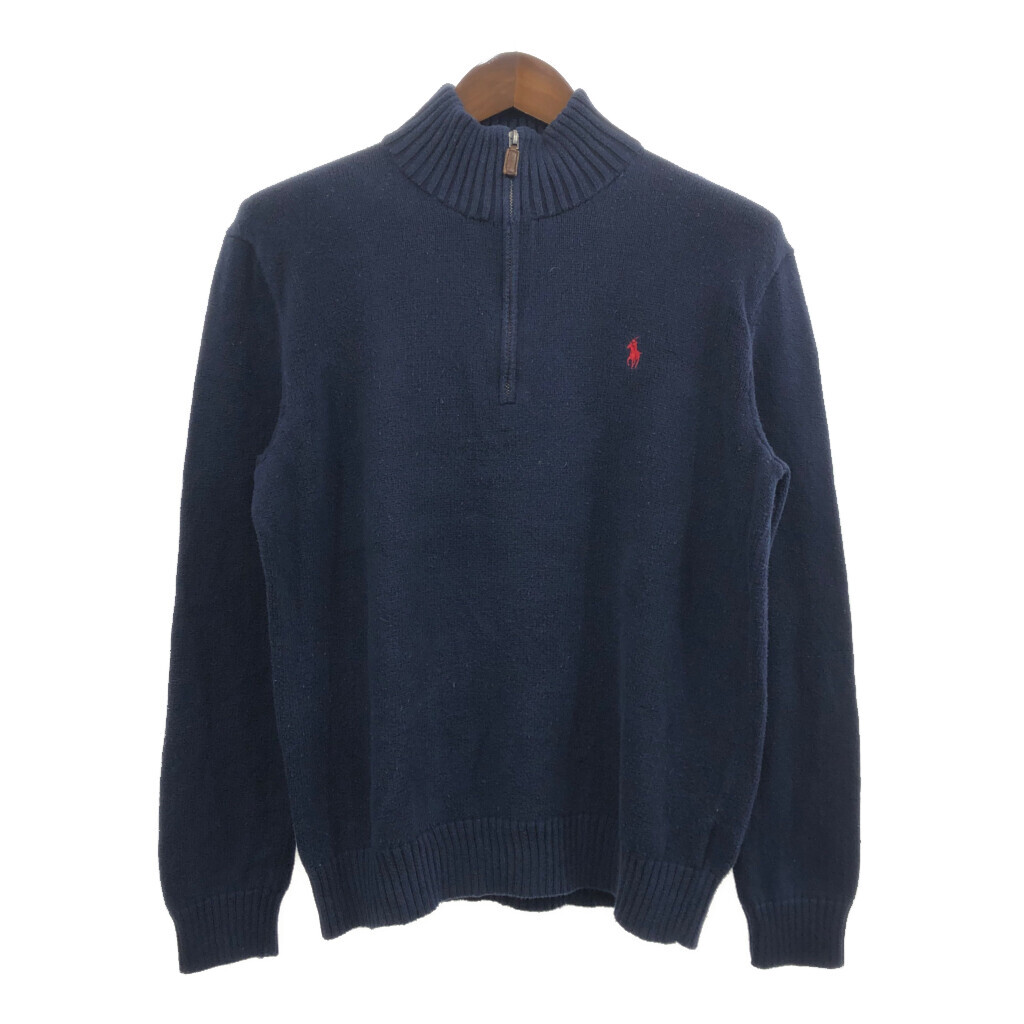 Polo by Ralph Lauren ポロ ラルフローレン ハーフジップ ドライバーズニット セーター ワンポイント ネイビー (メンズ M) 中古 古着 Q7143_画像1