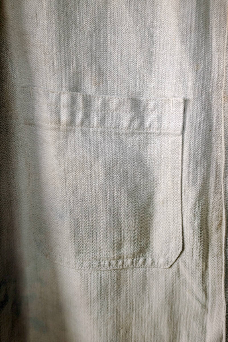 1910\'s Vintage France army no. 50.. ream . herringbone linen field jacket 10s French Vintage smock work pants 