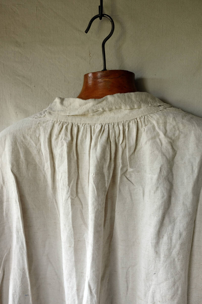 1900\'s France Vintage unbleached cloth pure linen smock front open makinyon indigo linen10s 20s Work jacket 