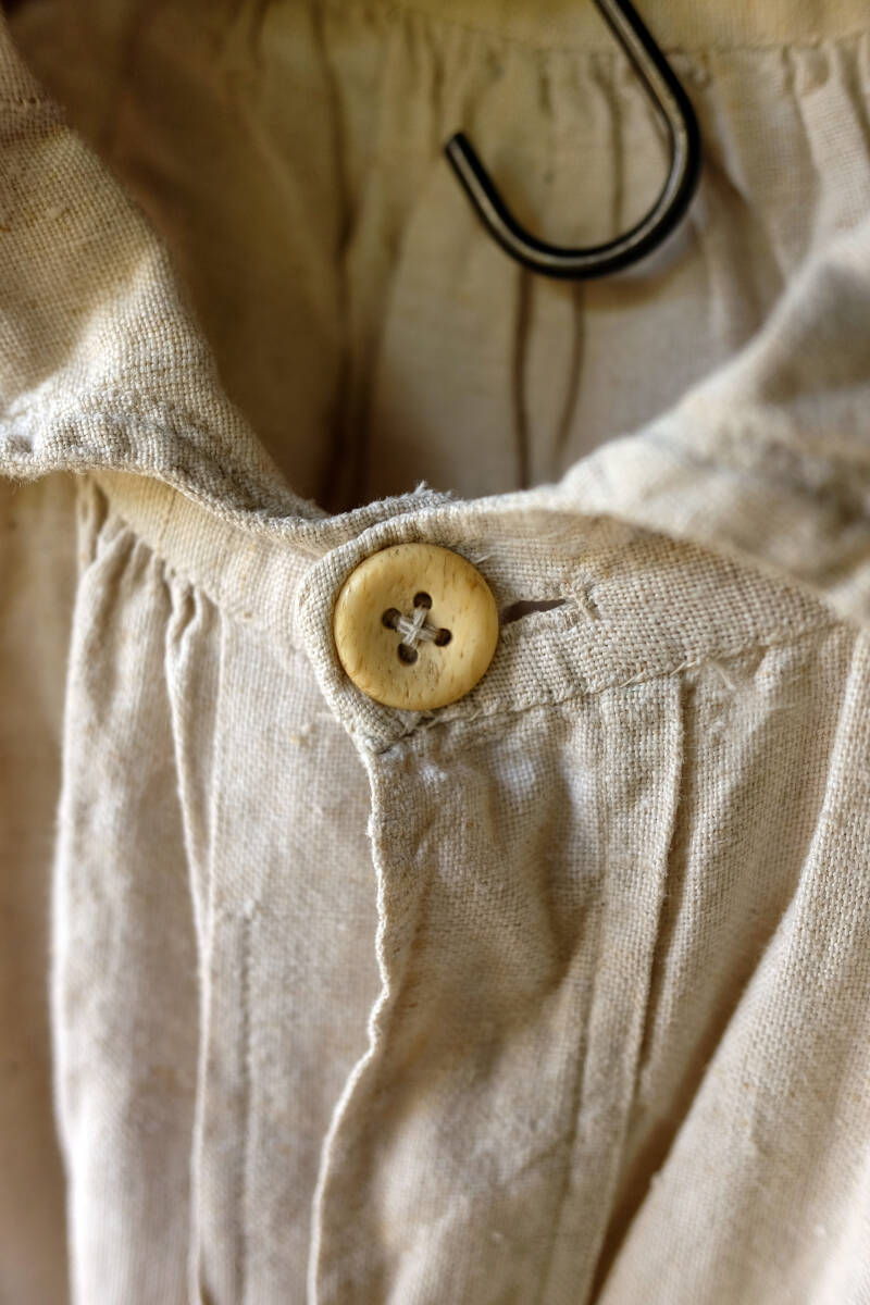 1900\'s France Vintage unbleached cloth pure linen smock front open makinyon indigo linen10s 20s Work jacket 