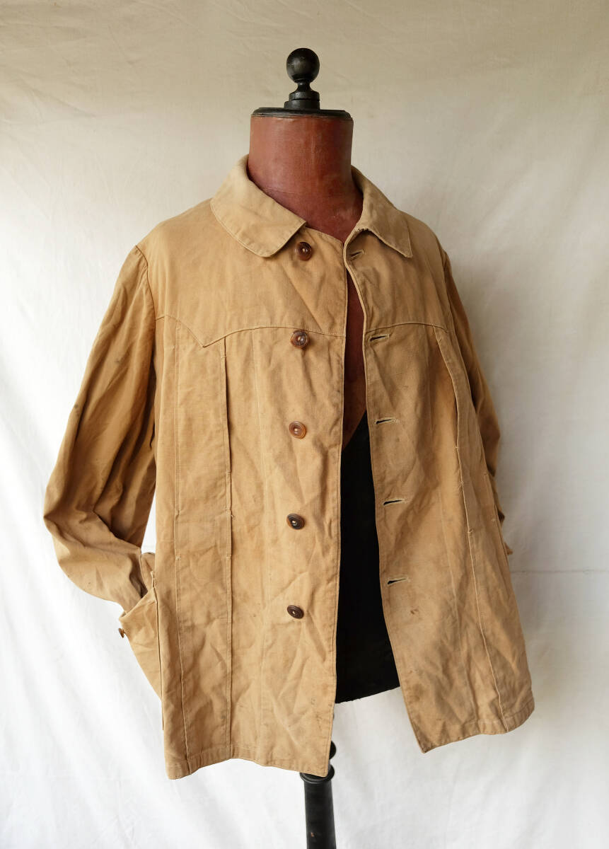 1910\'s 1920\'s France Vintage no- Fork type linen Work jacket 10s 20s French Vintage hunting 