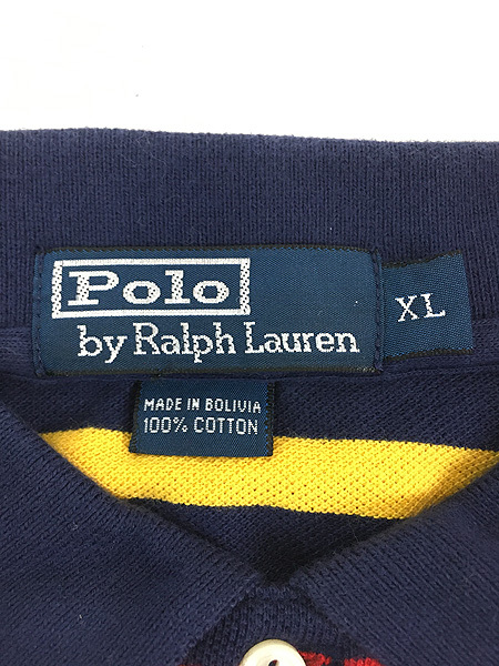 古着 Polo Ralph Lauren カラフル ボーダー カノコ 長袖 ポロシャツ ロンポロ XL 古着_画像7