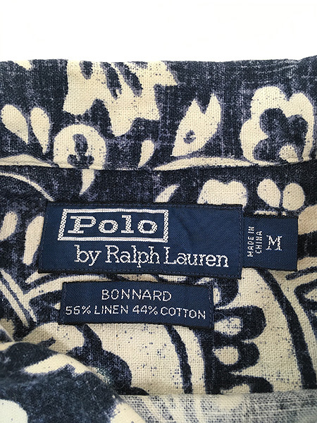 古着 Polo Ralph Lauren 「BONNARD」 ボタニカル フラワー アー ト コットン リネン 半袖 シャツ M 古着(1)_画像5