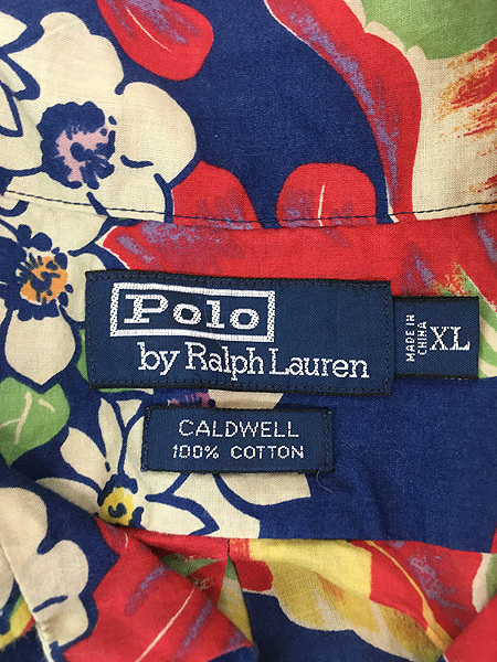 古着 Polo Ralph Lauren 「CALDWELL」 ハワイアン フラワー アート 半袖 開襟 ボックス シャツ XL 古着_画像7