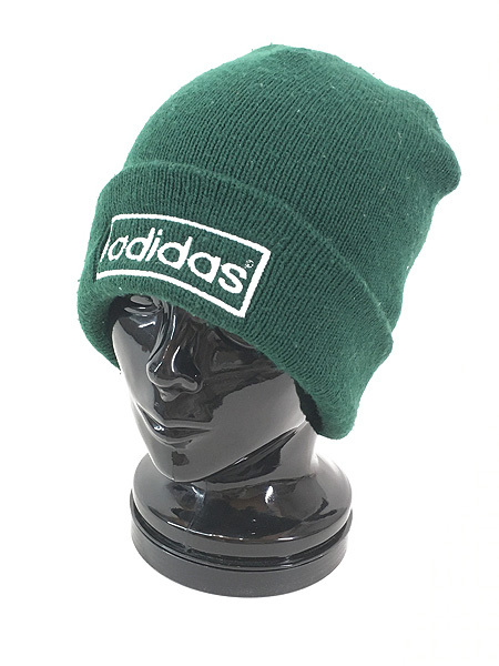 雑貨 古着 90s adidas ロゴ 刺しゅう アクリル ニット ビーニー キャップ 帽子 古着_画像1