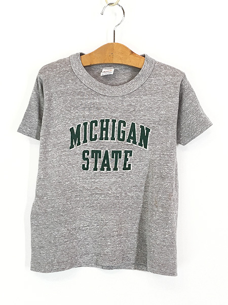 キッズ 古着 80s USA製 Champion 「MICHIGAN STATE」 カレッジ 2段 プリント Tシャツ M 10-12歳 古着_画像1