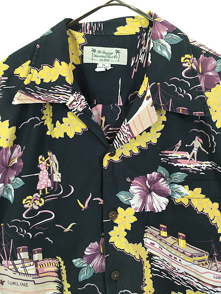 古着 80s USA製 The Original Hawaiian Shirt Co LURLINE ハイビスカス 開襟 コットン アロハ ハワイアン シャツ XL_画像2