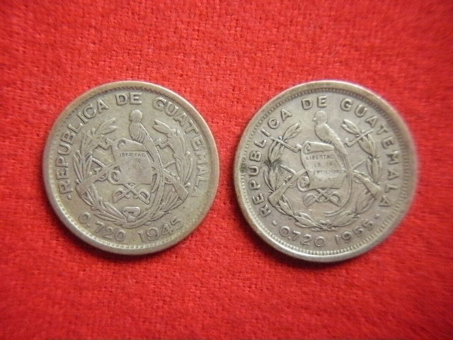 ♭世界の銀貨 REPUBLICA DE GUATEMALA 10 CENTAVOS (.720 silver) ８枚一括 外径約20.35㎜～ 総量目約25.33g 中古並品～の画像3